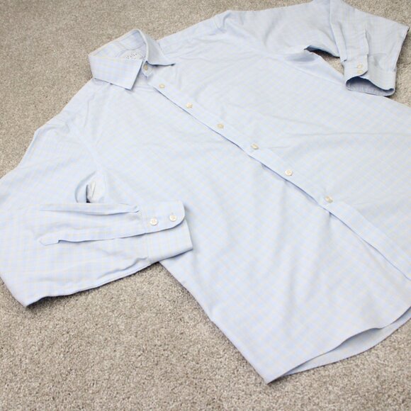 Charles Tyrwhitt Shirt Mens 16 1/2, 35 Blue/Yellow Non-Iron Slim Fit Cotton L/S - Picture 7 of 13